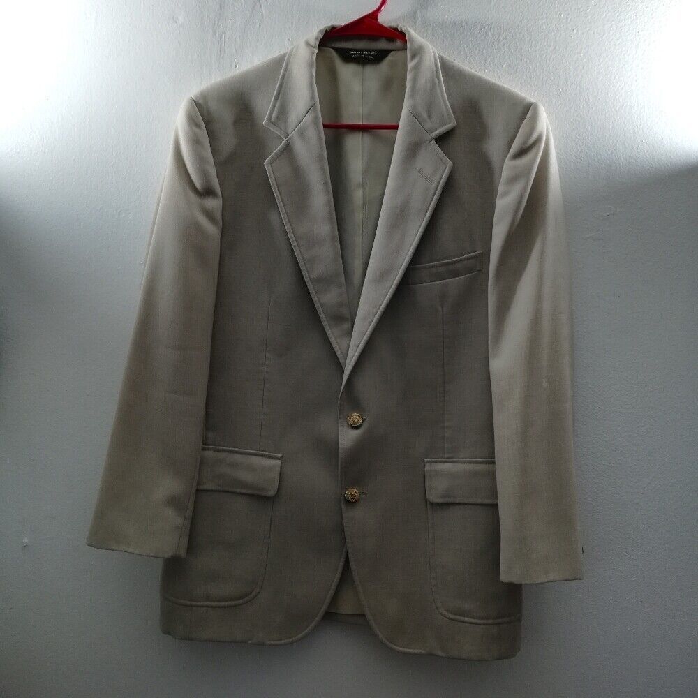John Alexander Beige Convertible Collar 5 pocket 2-Button Suit Jacket - Picture 2 of 12
